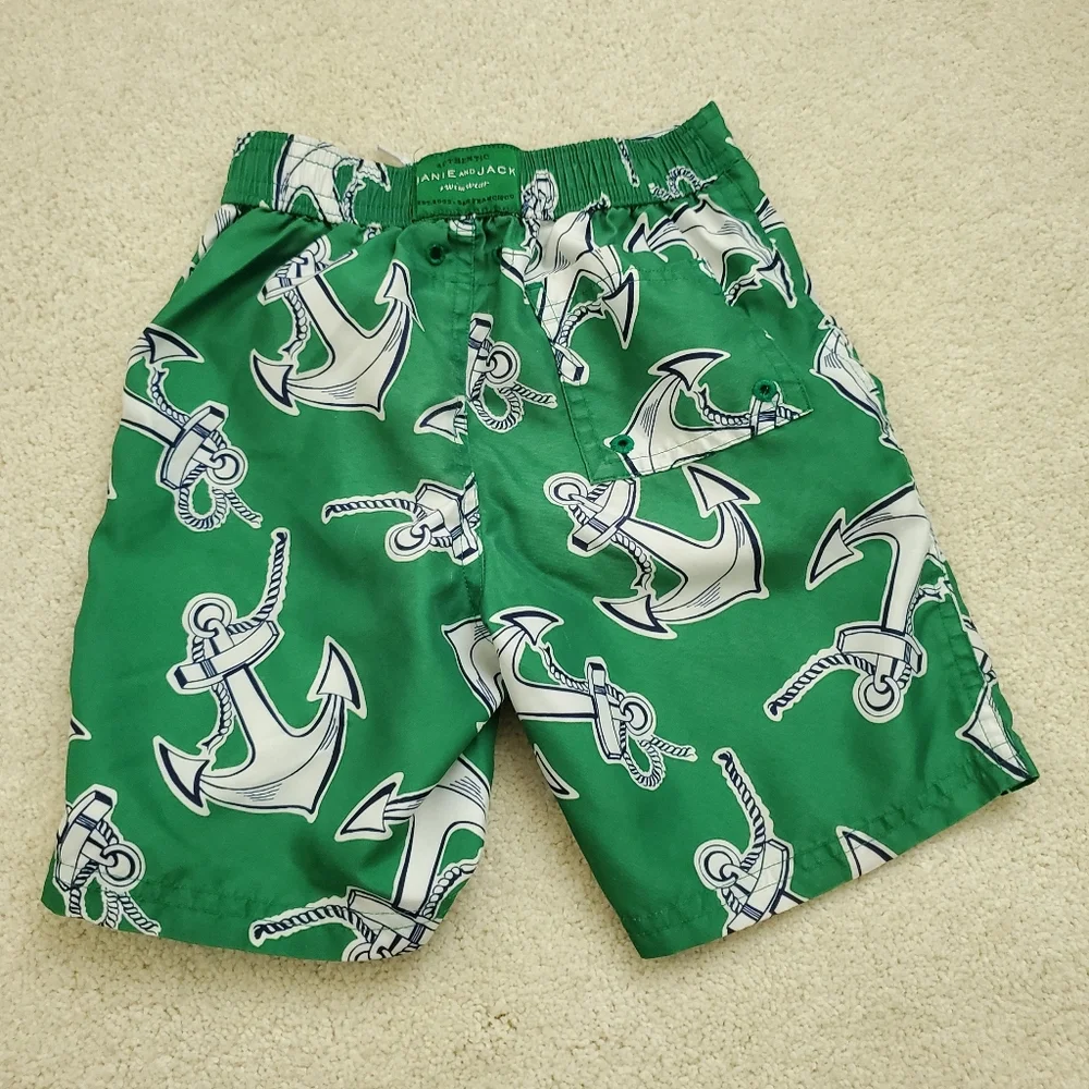 Janie and Jack Boys Swim Trunks Green Anchor Print sz18-24m